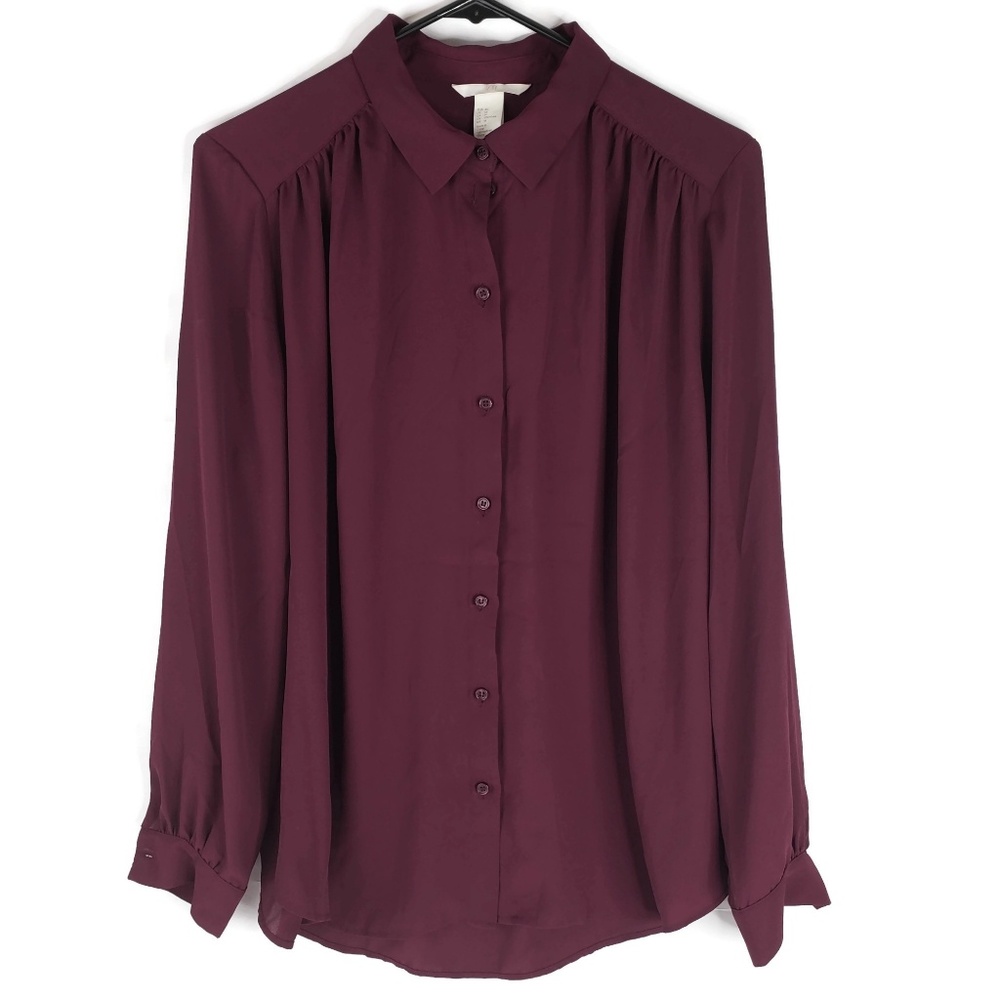 H&M women's blouse SZ 14 burgundy color A1